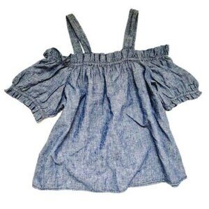 JOE FRESH Off Shoulder Short Sleeve Chambray Blue Top Sz S